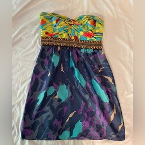 Tibi Silk Beaded Strapless Silk Cocktail Dress S